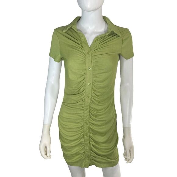 Shein Women’s Medium(6) Buttondown Green Short Sleeve Mini Dress Collared - Picture 5 of 5